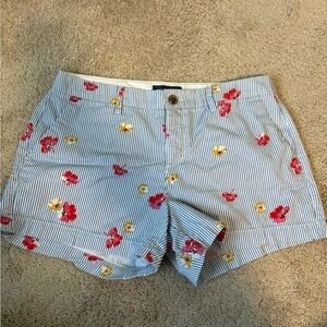 Old Navy Shorts Blue White Stripes Pink Yellow Flowers